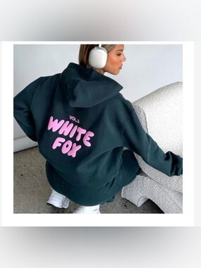 White Fox Boutique Dark Teal Hoodie with Pink Logo